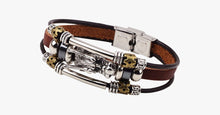 Load image into Gallery viewer, Tibetan Dragon Silver Unisex Leather Bracelet