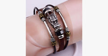 Load image into Gallery viewer, Tibetan Dragon Silver Unisex Leather Bracelet