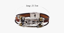 Load image into Gallery viewer, Tibetan Dragon Silver Unisex Leather Bracelet