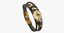 Load image into Gallery viewer, Zodiac Signs Black Gallstone Leather Bracelet - FREE SHIP DEALS