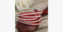 Load image into Gallery viewer, White Pearl on Red Leather - FREE SHIP DEALS
