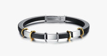 Load image into Gallery viewer, Punk Gold Stainless Steel Black Genuine Silicone Men's Bracelet - FREE SHIP DEALS