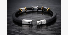 Load image into Gallery viewer, Punk Gold Stainless Steel Black Genuine Silicone Men's Bracelet - FREE SHIP DEALS