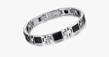 Load image into Gallery viewer, Silver on Black Stainless Steel Men's Bracelet - FREE SHIP DEALS