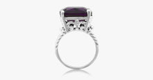 Load image into Gallery viewer, Silver Plated Cushion Cut 15mm Midnight Purple Cocktail Ring with Cable Split Shank - FREE SHIP DEALS
