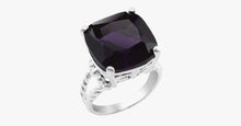 Load image into Gallery viewer, Silver Plated Cushion Cut 15mm Midnight Purple Cocktail Ring with Cable Split Shank - FREE SHIP DEALS