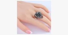 Load image into Gallery viewer, Black Rose Silver Plated Crystal Ring - FREE SHIP DEALS