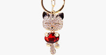 Load image into Gallery viewer, Rhinestone Cat Keychain in 18K Gold Plating