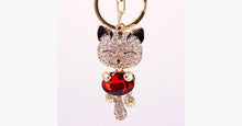 Load image into Gallery viewer, Rhinestone Cat Keychain in 18K Gold Plating