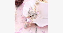 Load image into Gallery viewer, Rhinestone Cat Keychain in 18K Gold Plating