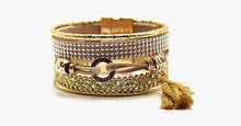 Load image into Gallery viewer, Rhinestone Leather Tassels Magnet Bracelet