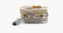 Load image into Gallery viewer, Rhinestone Leather Tassels Magnet Bracelet