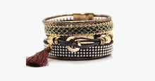 Load image into Gallery viewer, Rhinestone Leather Tassels Magnet Bracelet