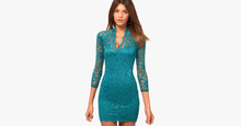 Load image into Gallery viewer, Sexy Flower Scalloped V Neck Lace Dress