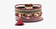 Load image into Gallery viewer, Rhinestone Leather Tassels Magnet Bracelet