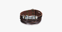 Load image into Gallery viewer, Genuine Leather Heavy Charm Men's Stainless Steel Bracelet