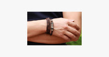 Load image into Gallery viewer, Genuine Leather Heavy Charm Men's Stainless Steel Bracelet
