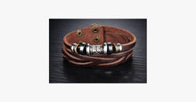 Load image into Gallery viewer, Genuine Leather Heavy Charm Men's Stainless Steel Bracelet