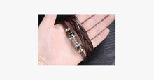 Load image into Gallery viewer, Genuine Leather Heavy Charm Men's Stainless Steel Bracelet