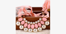 Load image into Gallery viewer, Ribbon Pearl Choker Statement Necklace