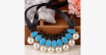 Load image into Gallery viewer, Ribbon Pearl Choker Statement Necklace