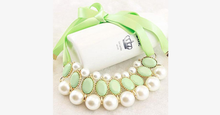 Load image into Gallery viewer, Ribbon Pearl Choker Statement Necklace